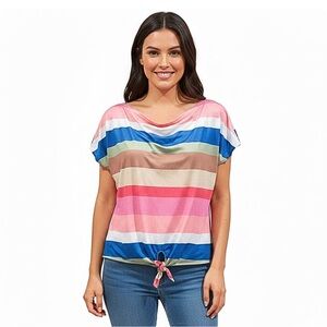 Amaryllis Multicolor Stripe Short Sleeve Top Size Large